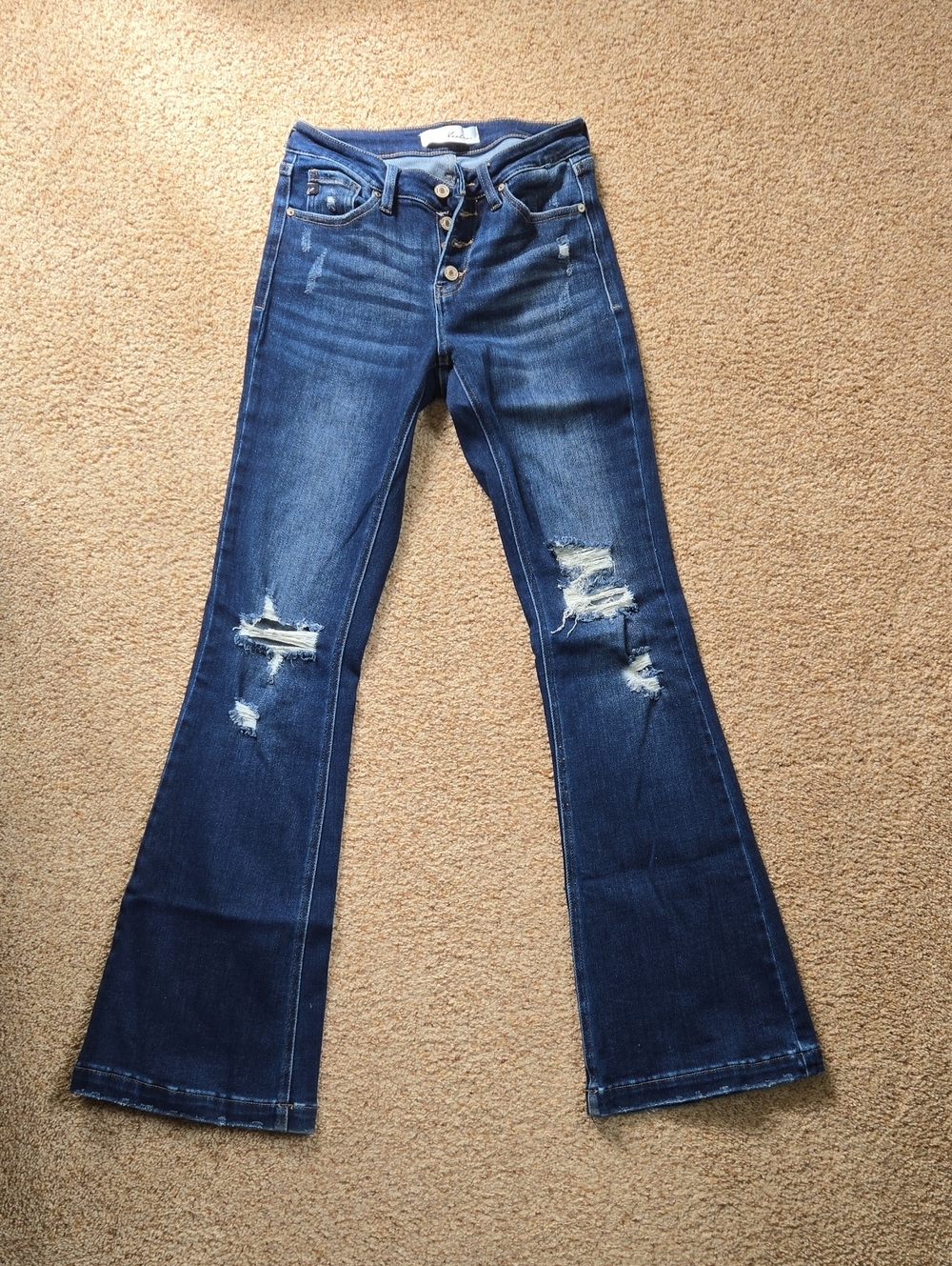 KanCan Dark Blue Distressed Flare Jeans